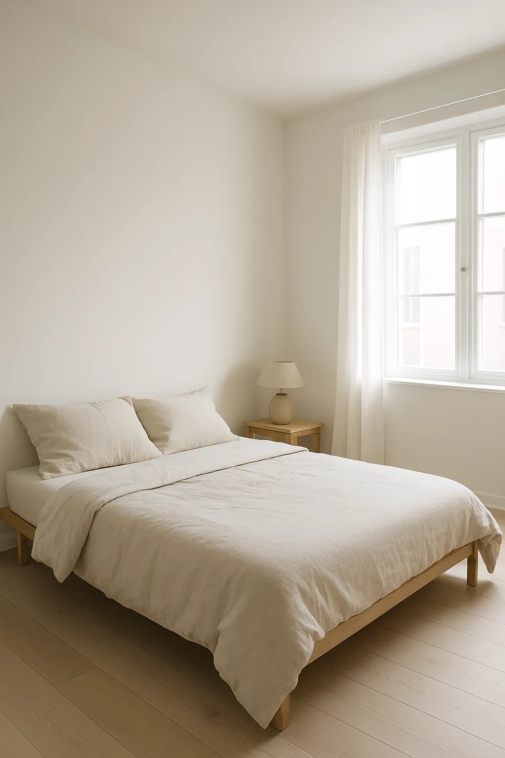bedroom: Minimalist Retreat — bright, airy room with large windows — asymmetrical layout — square layout, rectangular layout, L-shaped layout, minimalist